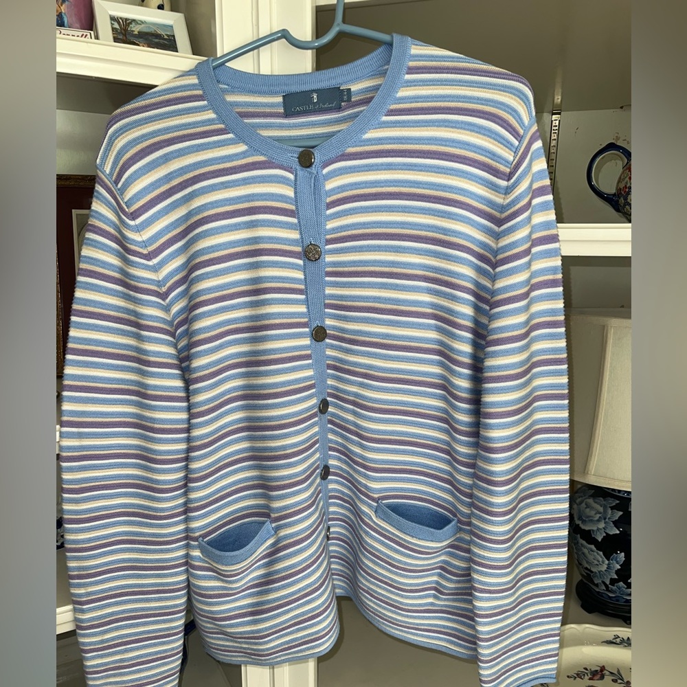 Castle of Ireland Striped Button-Up Cardigan